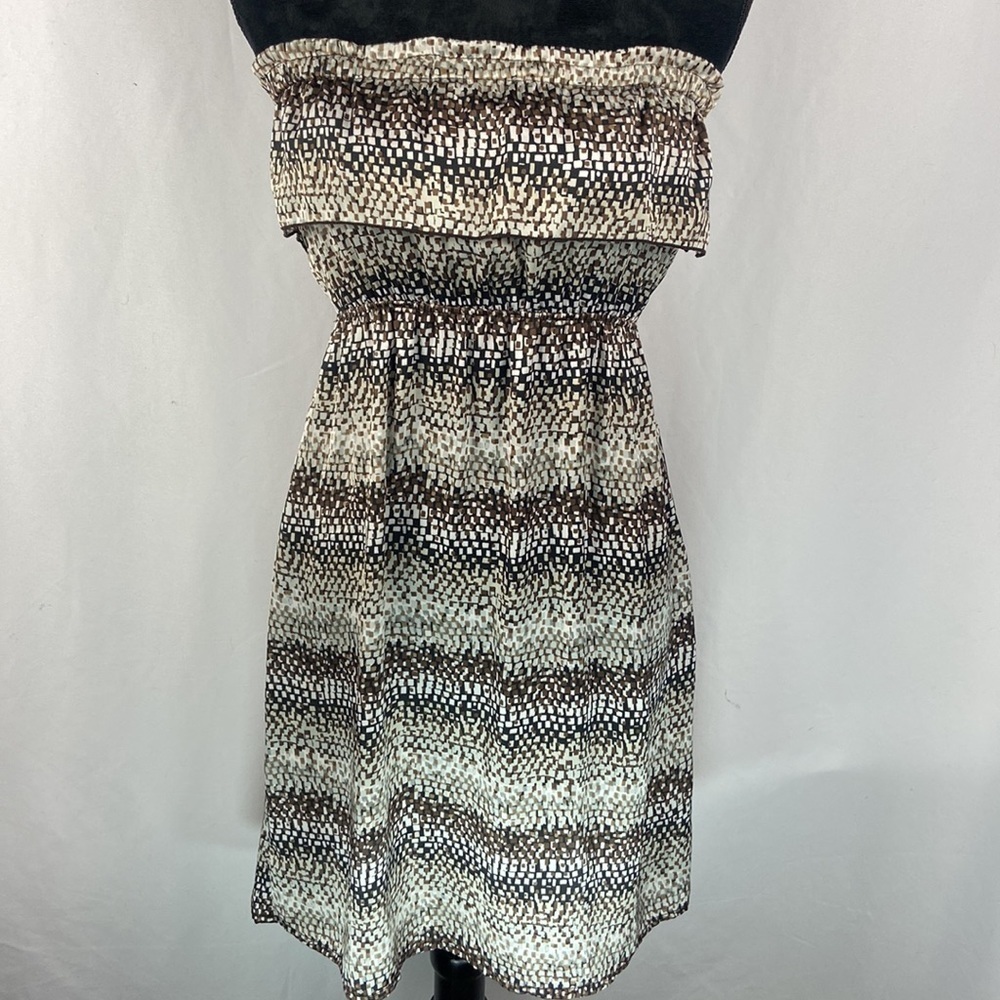 Velvet Torch Sleeveless Ruffle Print Dress with Ruching Under Bust